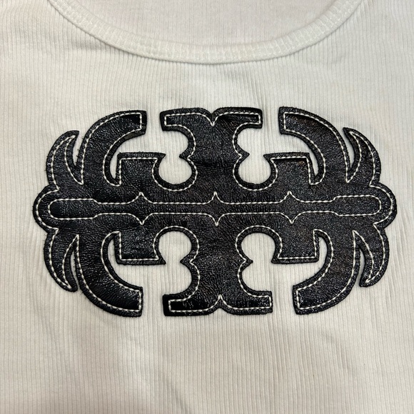Vintage Collectors Tory Burch Leather Navy Logo White Cotton Ribbed Tank Top - Picture 5 of 7